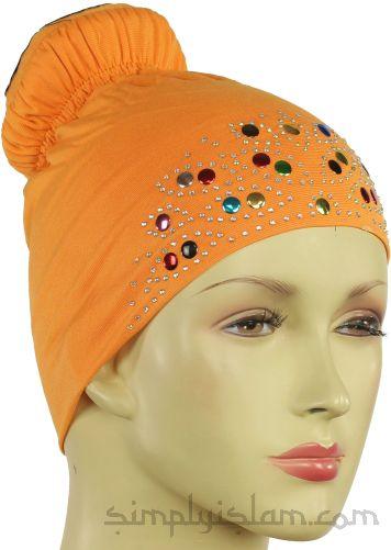 in Bone Hijab Cap Khaleeji Bun Scrunchie Volumizer Orange